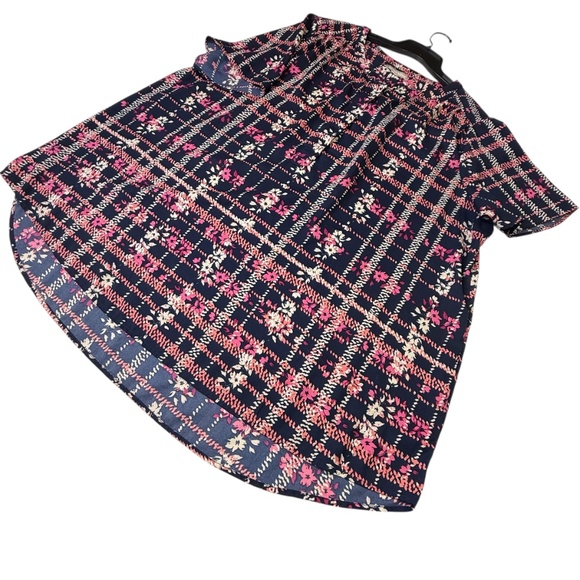 Woman Within Floral Plaid Short Sleeve Tunic Top - Picture 3 of 10